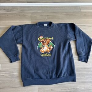 VTG 90s Pokemon Pokémon Charizard Sweatshirt Navy Kids‎ Size Youth L Made In USA